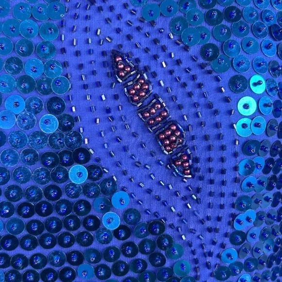 Marquis by Randall Cosco 100% Silk Royal Blue Sequins Beaded Flame Hem Outfit - Picture 8 of 12